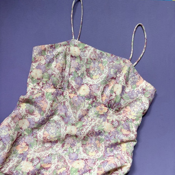 Vintage 70s Purple and Pink Sleeveless Floral Full Length Formal Dress - Picture 1 of 13